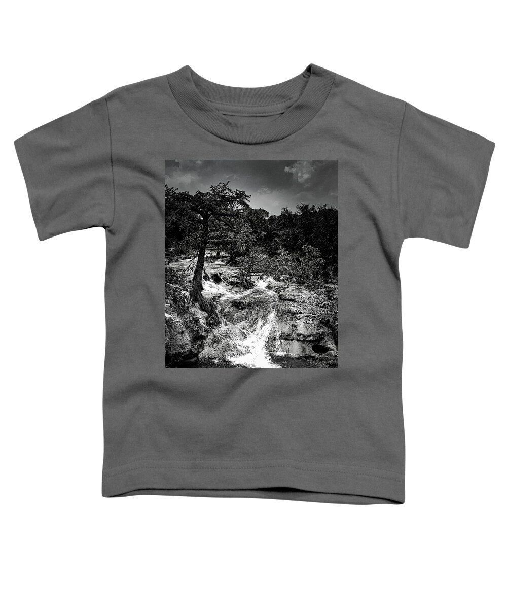Tree Toddler T-Shirt featuring the photograph Edge Falls Boerne, TX BW by Rene Vasquez