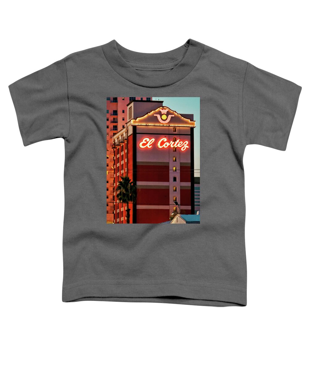 El Cortez Toddler T-Shirt featuring the photograph El Cortez Hotel Sign Las Vegas by Tatiana Travelways