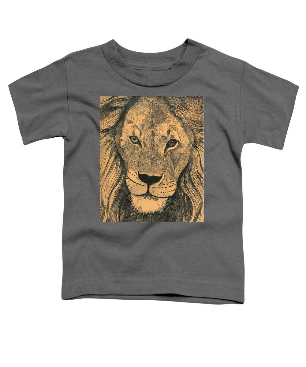 Lion Toddler T-Shirt featuring the drawing El Leon by Gail Marten