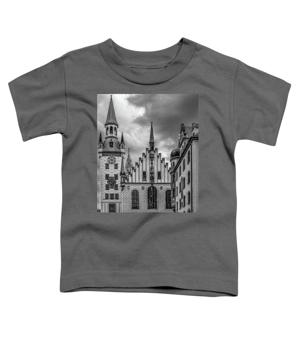 Germany Toddler T-Shirt featuring the photograph Enchanting Architecture of Old City Munich, Black and White by Marcy Wielfaert