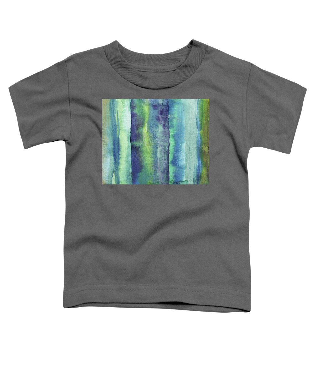 Teal Blue Contemporary Abstract Lines For Home Interior Décor Toddler T-Shirt featuring the painting Feeling Ocean And Sea Beach Coastal Art Organic Watercolor Abstract Lines XI by Irina Sztukowski