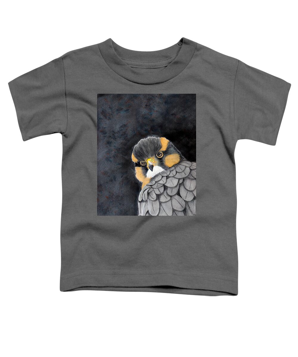 Bird Toddler T-Shirt featuring the painting Fierce Little Falcon Watercolor by Kimberly Walker