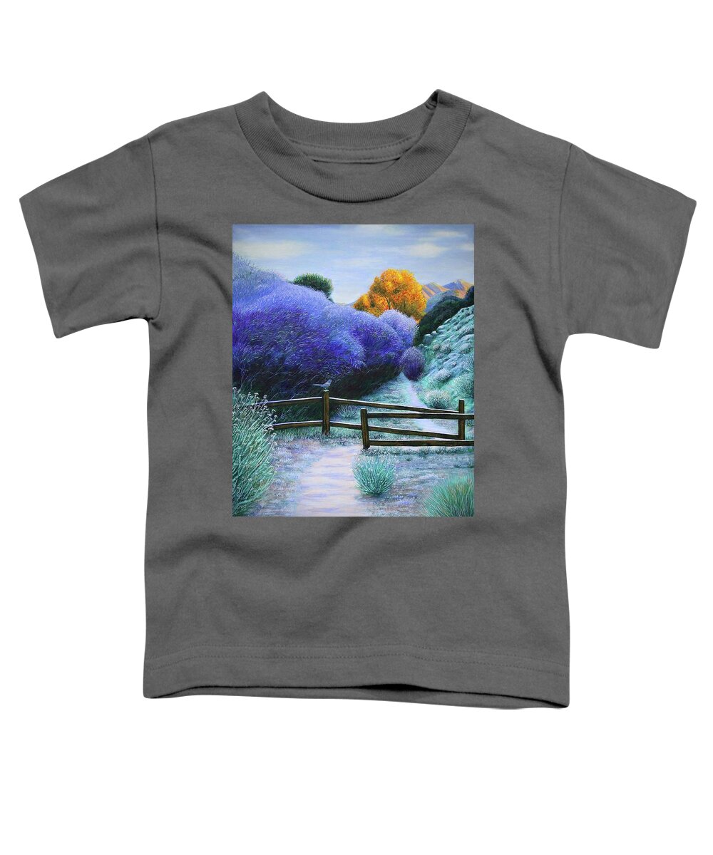 Kim Mcclinton Toddler T-Shirt featuring the painting First Frost on the Mesquite Trail by Kim McClinton