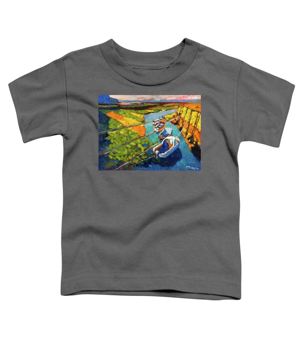 Fishing Toddler T-Shirt featuring the painting Fishing Boats Scotland by Mike Bergen