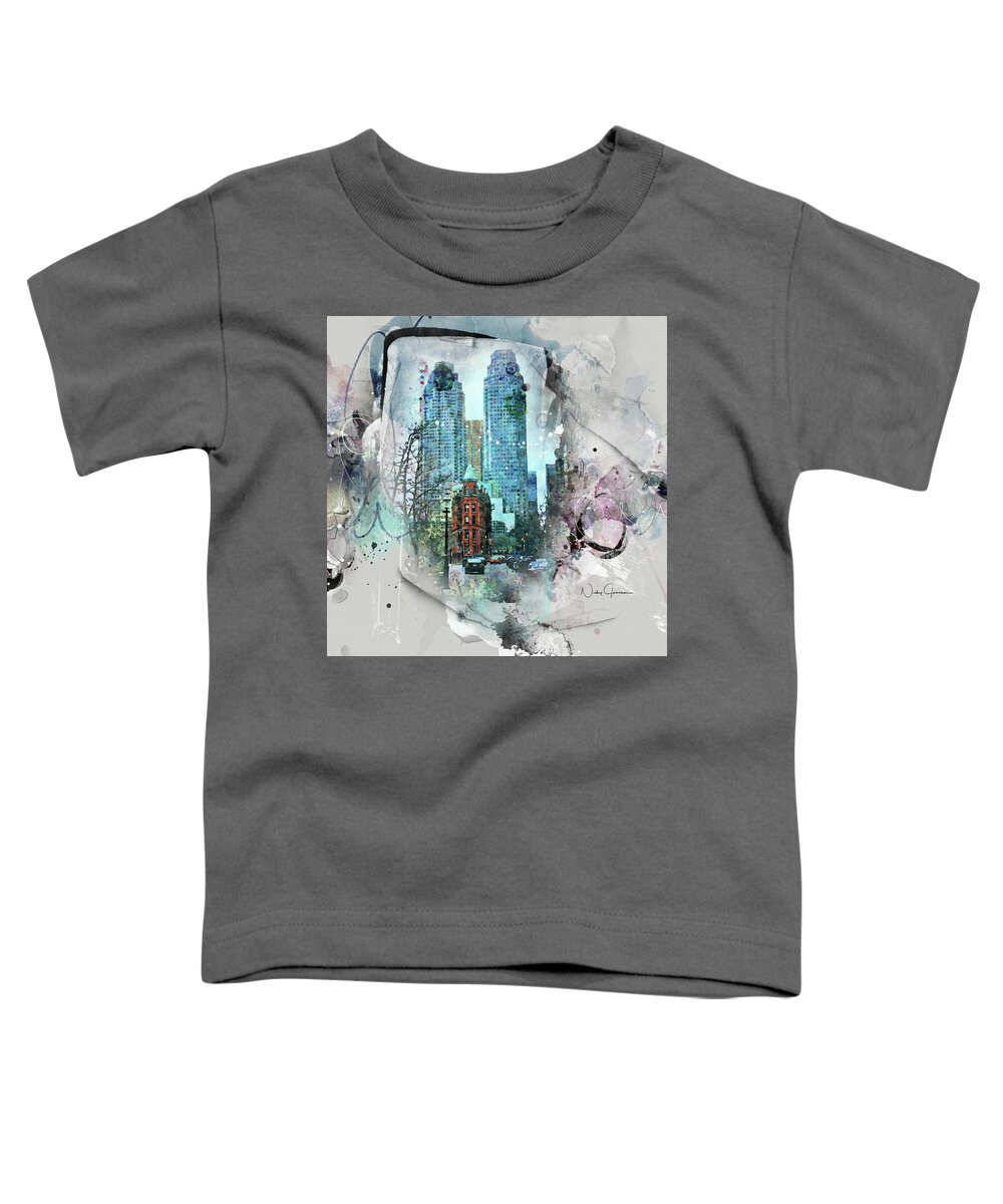 Toronto Toddler T-Shirt featuring the digital art Flatiron Church and Wellington by Nicky Jameson
