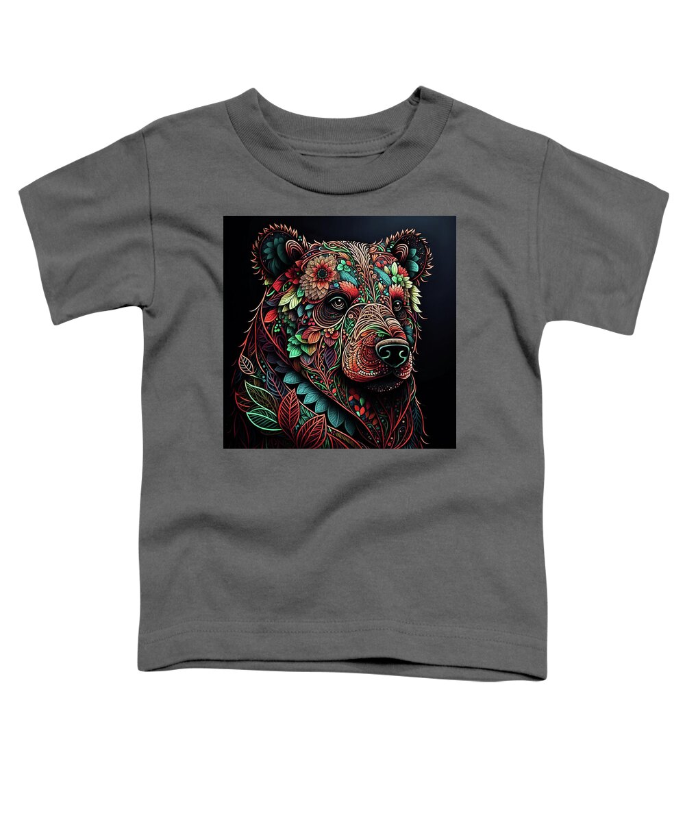 Bears Toddler T-Shirt featuring the digital art Floral Bear by Peggy Collins