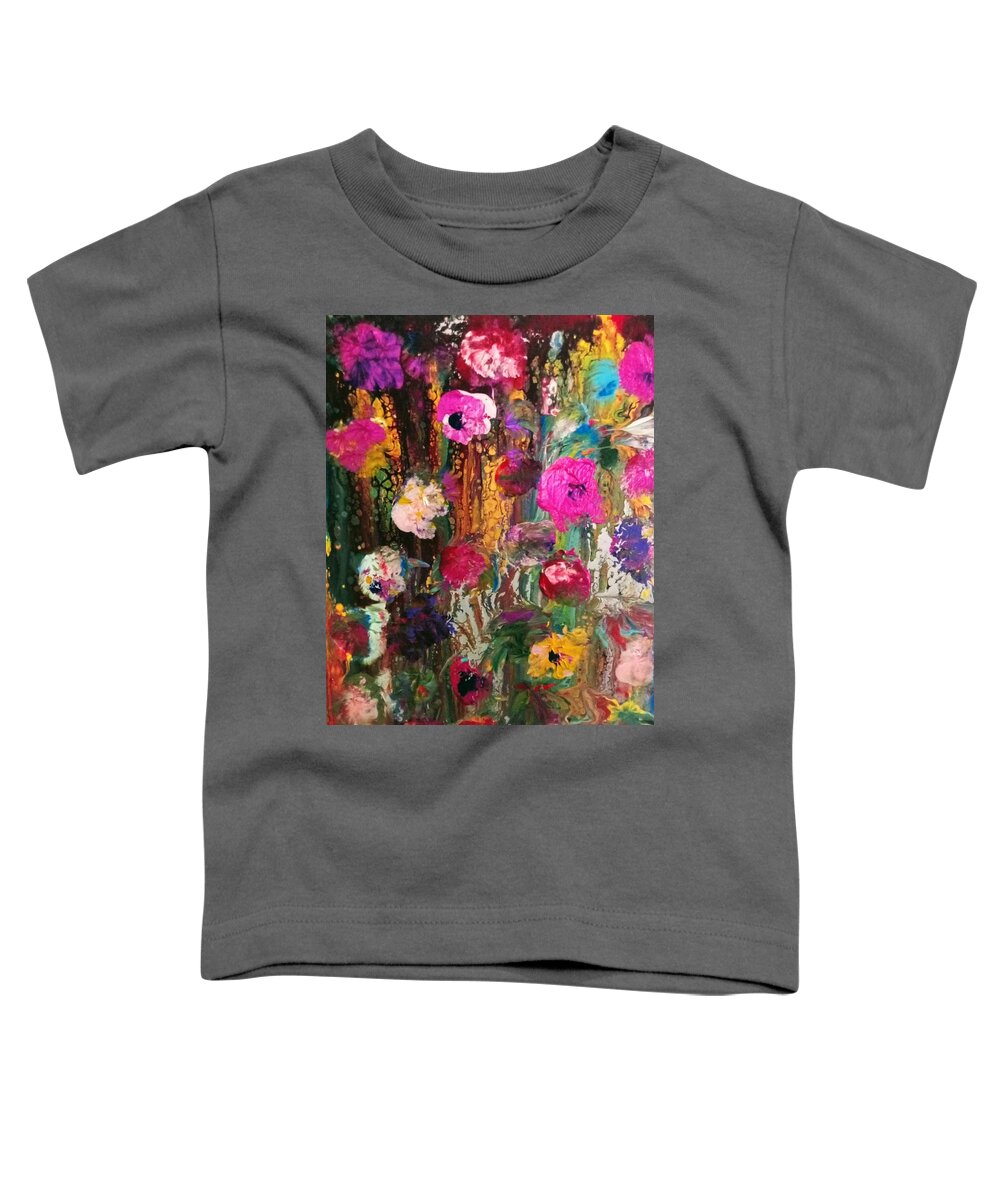 Flowers Fusion Pink Toddler T-Shirt featuring the painting Flower Fusion by Anna Adams