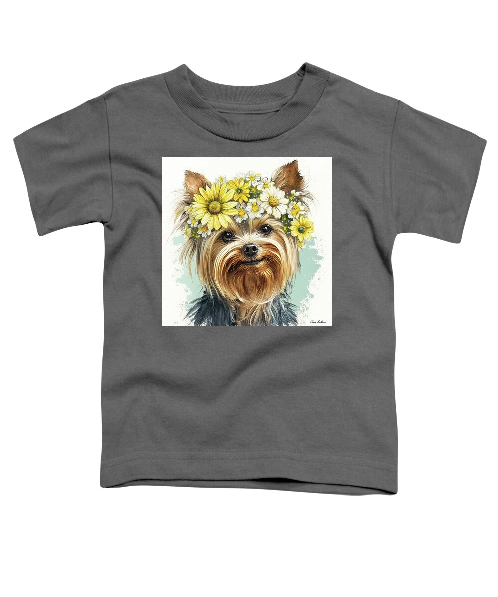 Yorkshire Terrier Toddler T-Shirt featuring the painting Flower Girl Yorkie by Tina LeCour