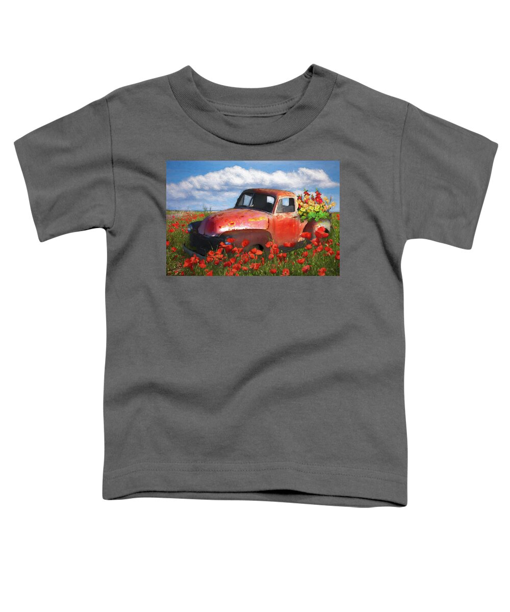 Old Toddler T-Shirt featuring the photograph Flower Truck in Poppies Painting by Debra and Dave Vanderlaan