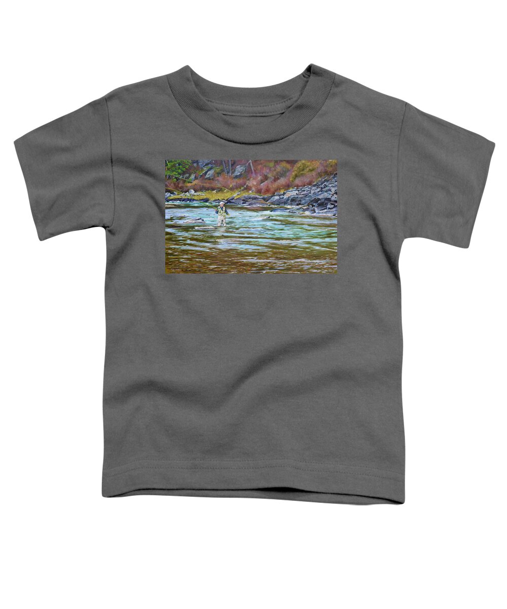 Flyfishing In Montana Toddler T-Shirt featuring the painting Flyfishing Montana by Patty Kay Hall