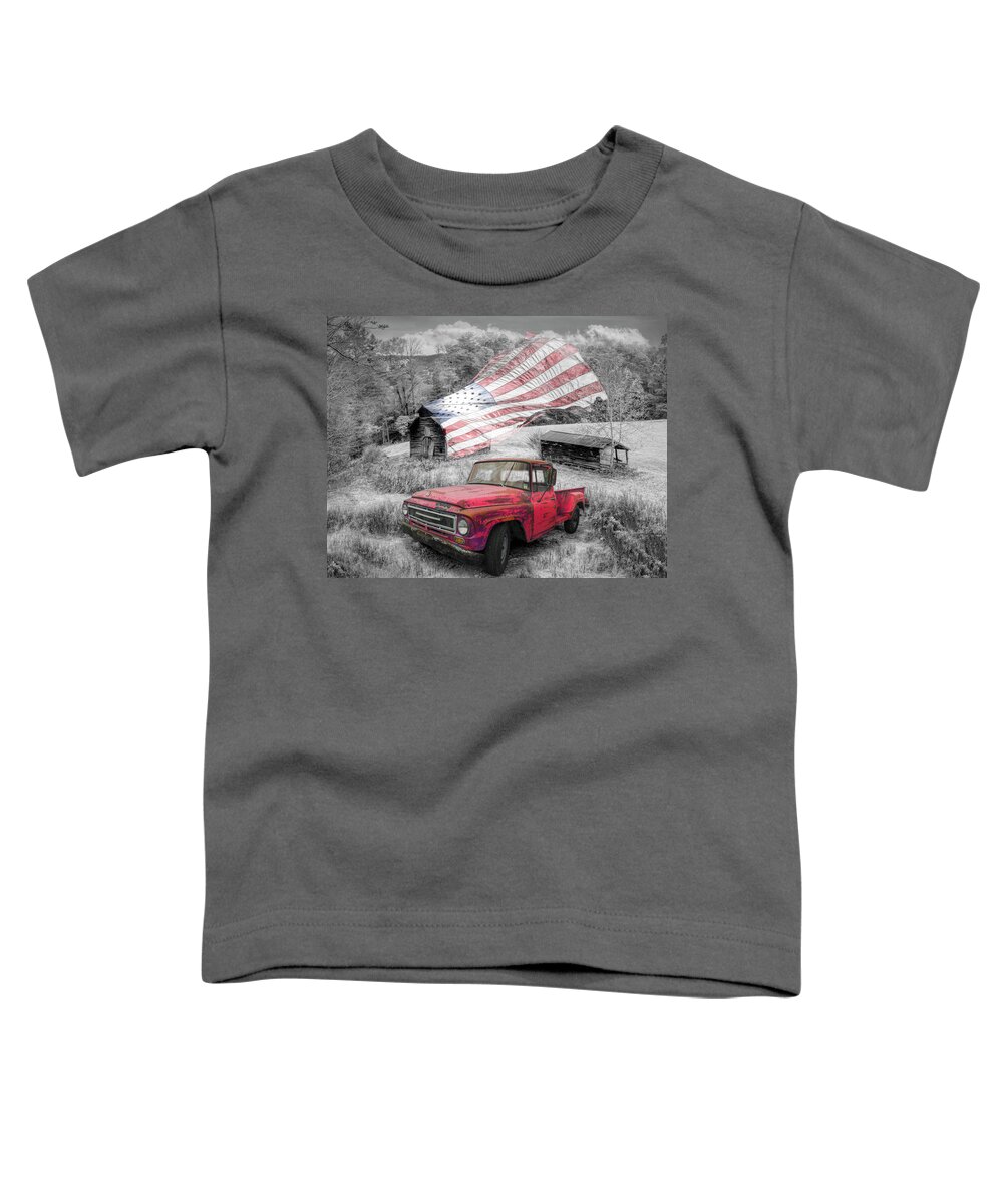 Truck Toddler T-Shirt featuring the photograph Flying the Colors Black and White and Red by Debra and Dave Vanderlaan