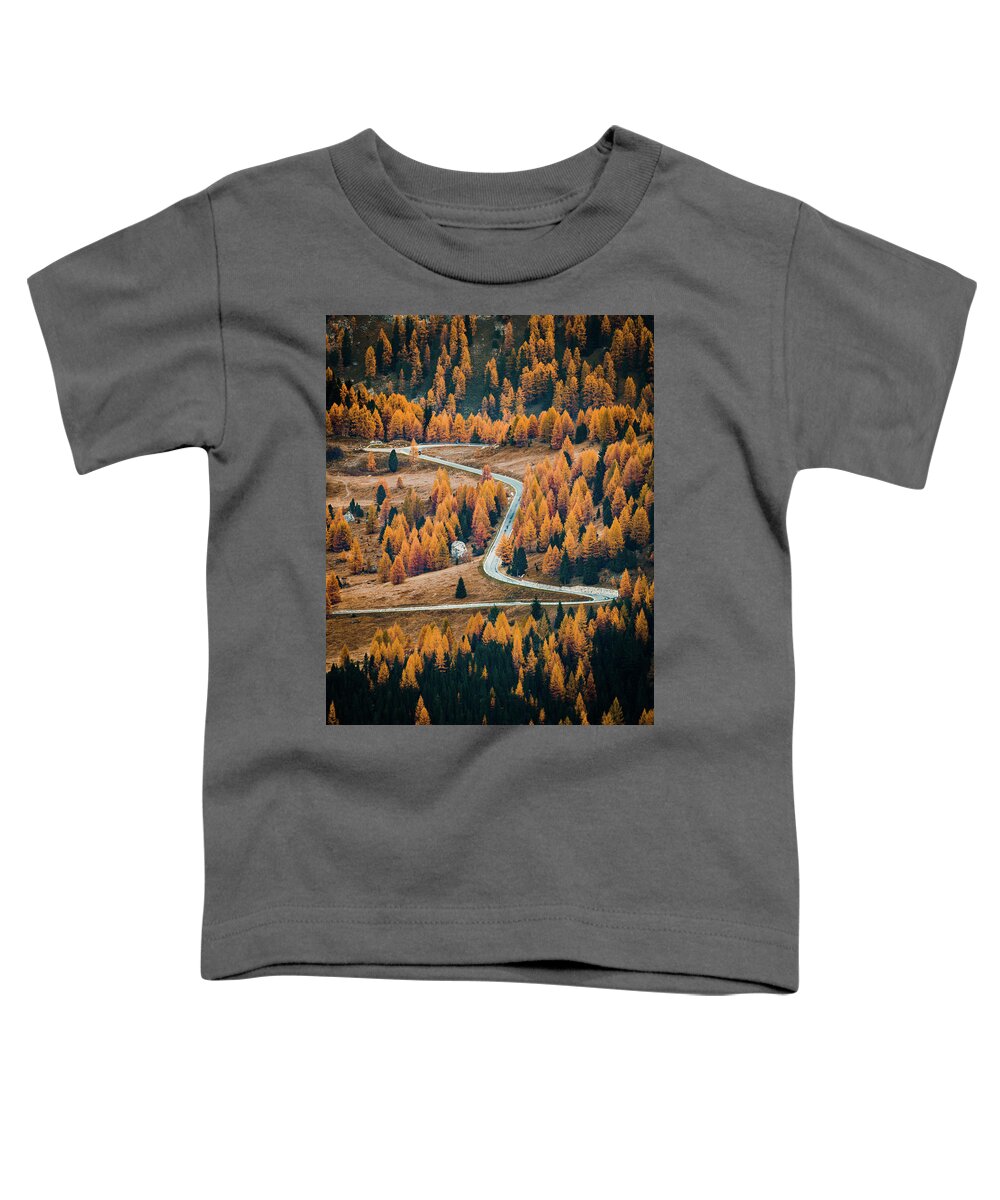Pass Toddler T-Shirt featuring the photograph Follow your path through the Dolomites in Italy. by Patrick Van Os
