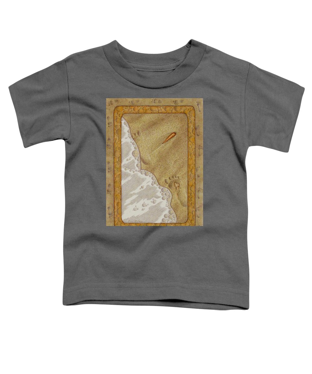 Kim Mcclinton Toddler T-Shirt featuring the painting Washed Away- Footprints, Foam, and Fate by Kim McClinton