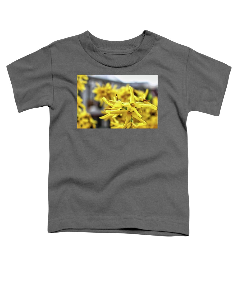 Forsythia Toddler T-Shirt featuring the photograph Forsythia Detail - Spring 2022 by Christopher Lotito