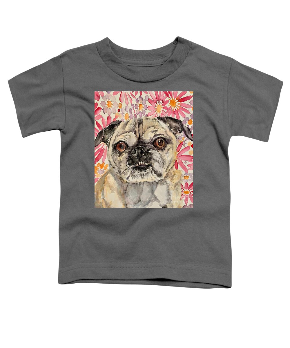 Pug Toddler T-Shirt featuring the painting French Bulldog by Liana Yarckin