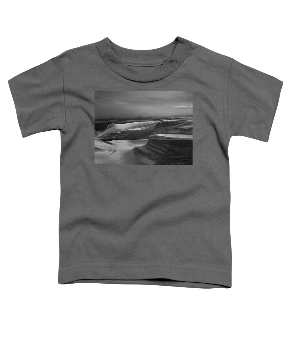 Black And White Toddler T-Shirt featuring the photograph Frost on Sand Monochrome by Robert Potts