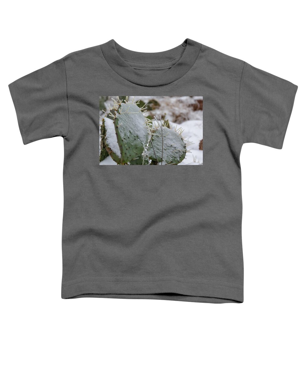 Prickly Toddler T-Shirt featuring the photograph Frozen Prickly Pear by Steve Templeton