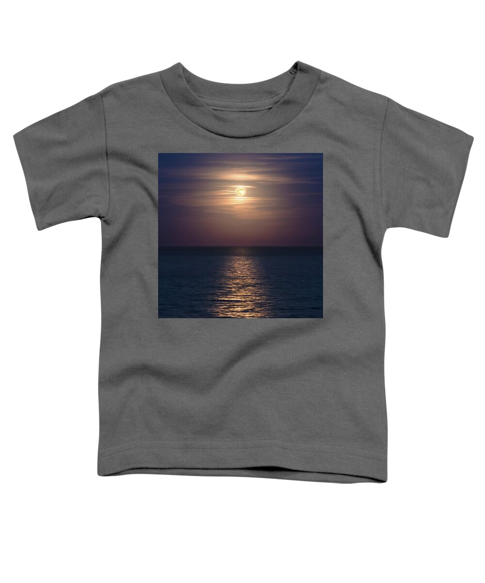 Sea Toddler T-Shirt featuring the photograph Full Moon Rising over the Sea by William Dickman