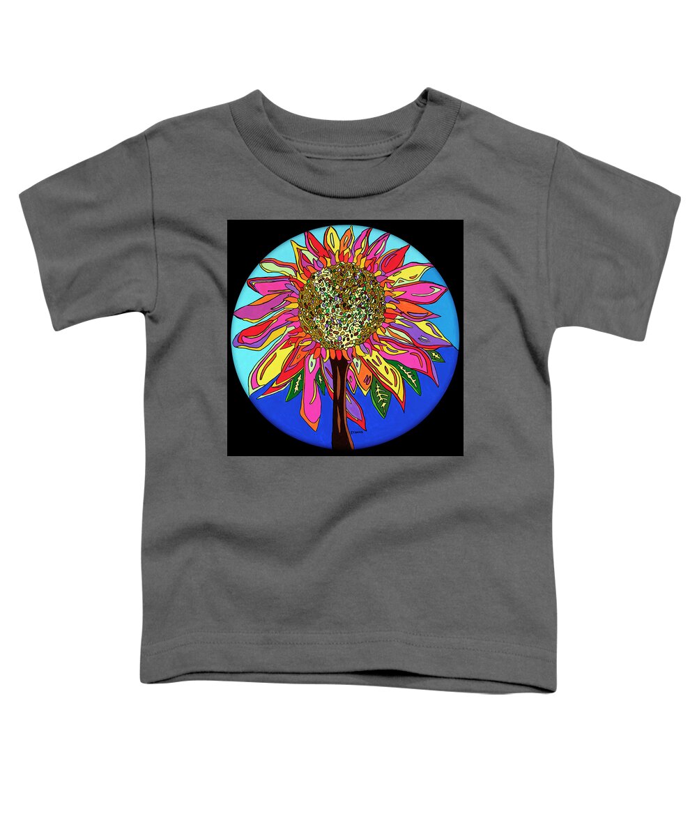 Flower Psychedelic Colorerful Pop Art Toddler T-Shirt featuring the painting FunFlower by Mike Stanko