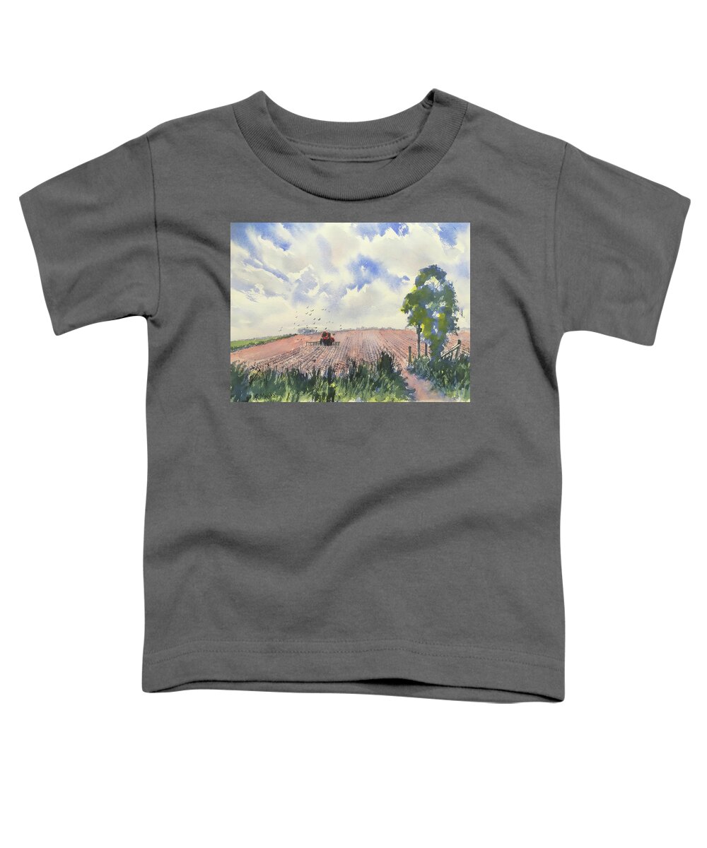 Watercolour Toddler T-Shirt featuring the painting Furrows and Gulls by Glenn Marshall