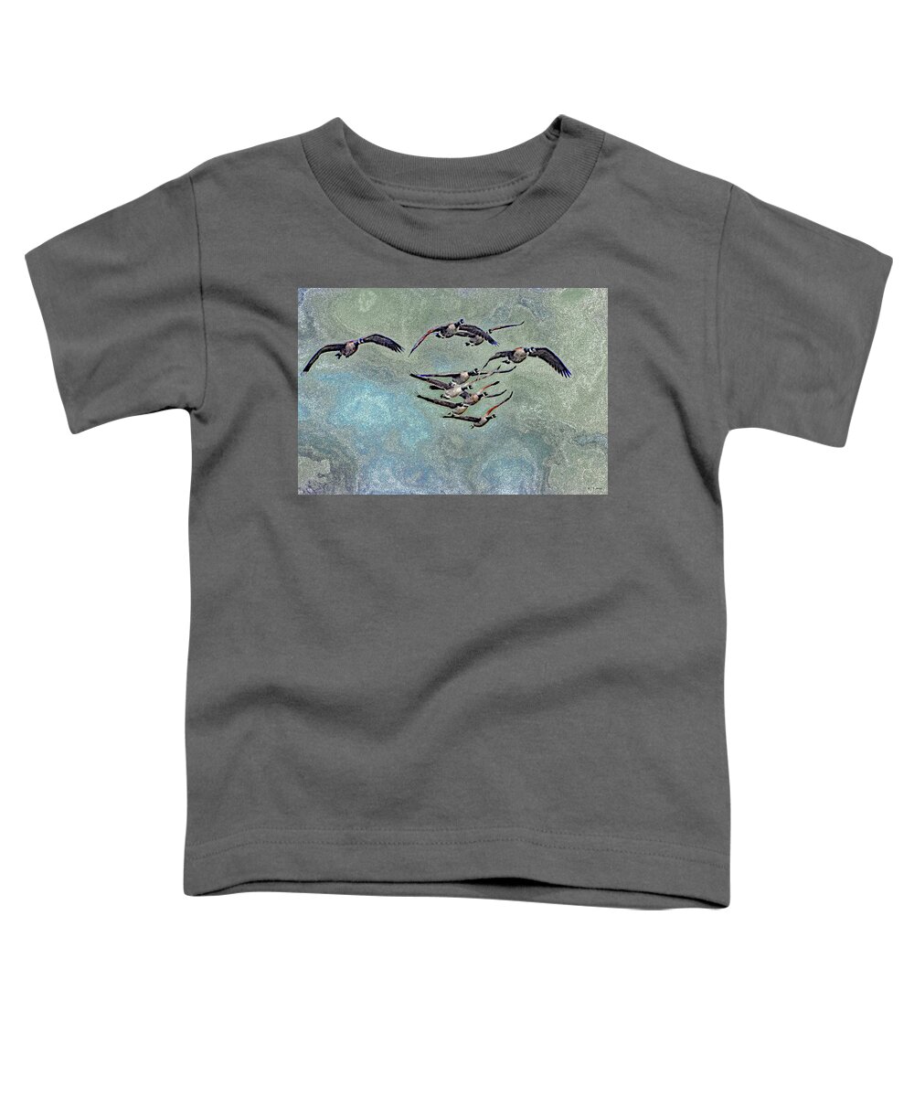 Geese And Clouds Toddler T-Shirt featuring the digital art Geese And Clouds by Tom Janca
