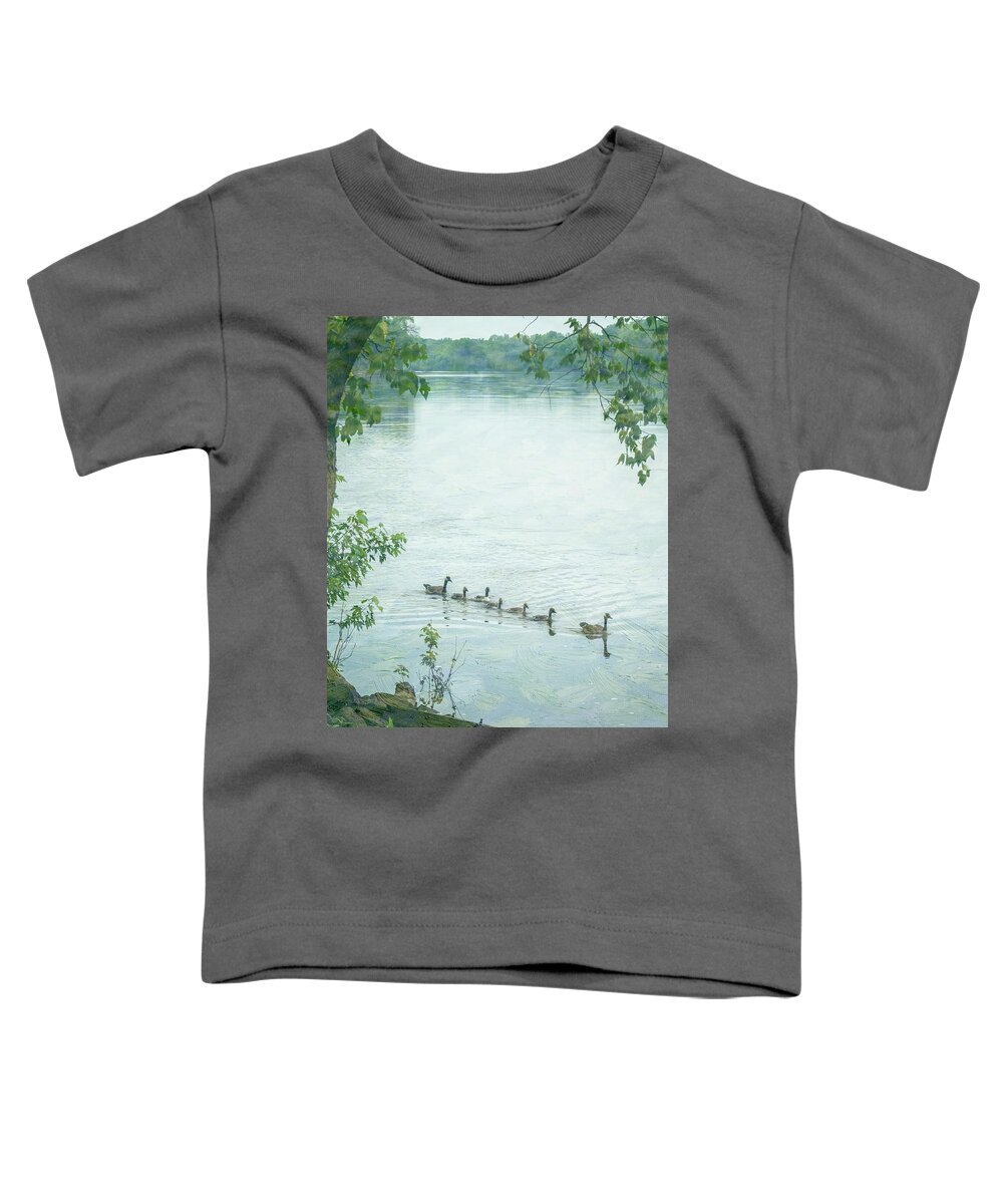 Geese Toddler T-Shirt featuring the photograph Geese on the Cedar River Iowa by Mary Lee Dereske