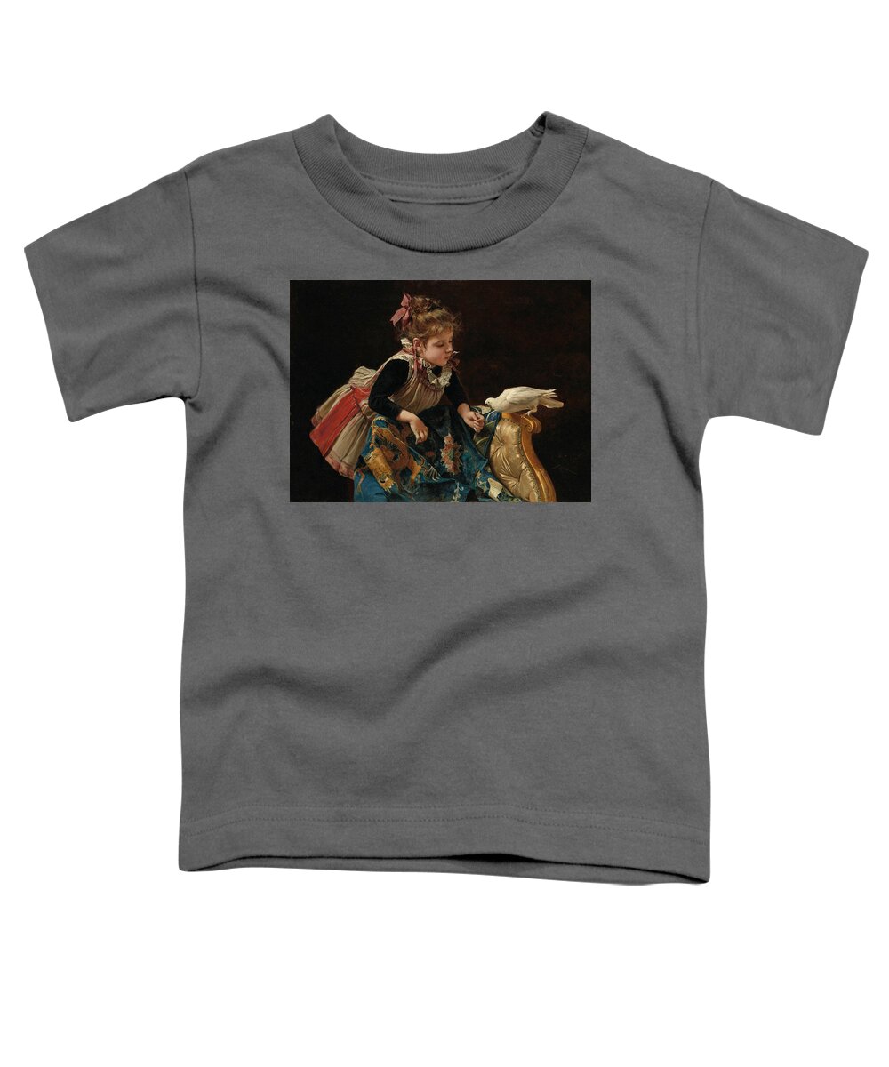 Roberto Fontana Toddler T-Shirt featuring the painting Girl with a dove by Roberto Fontana