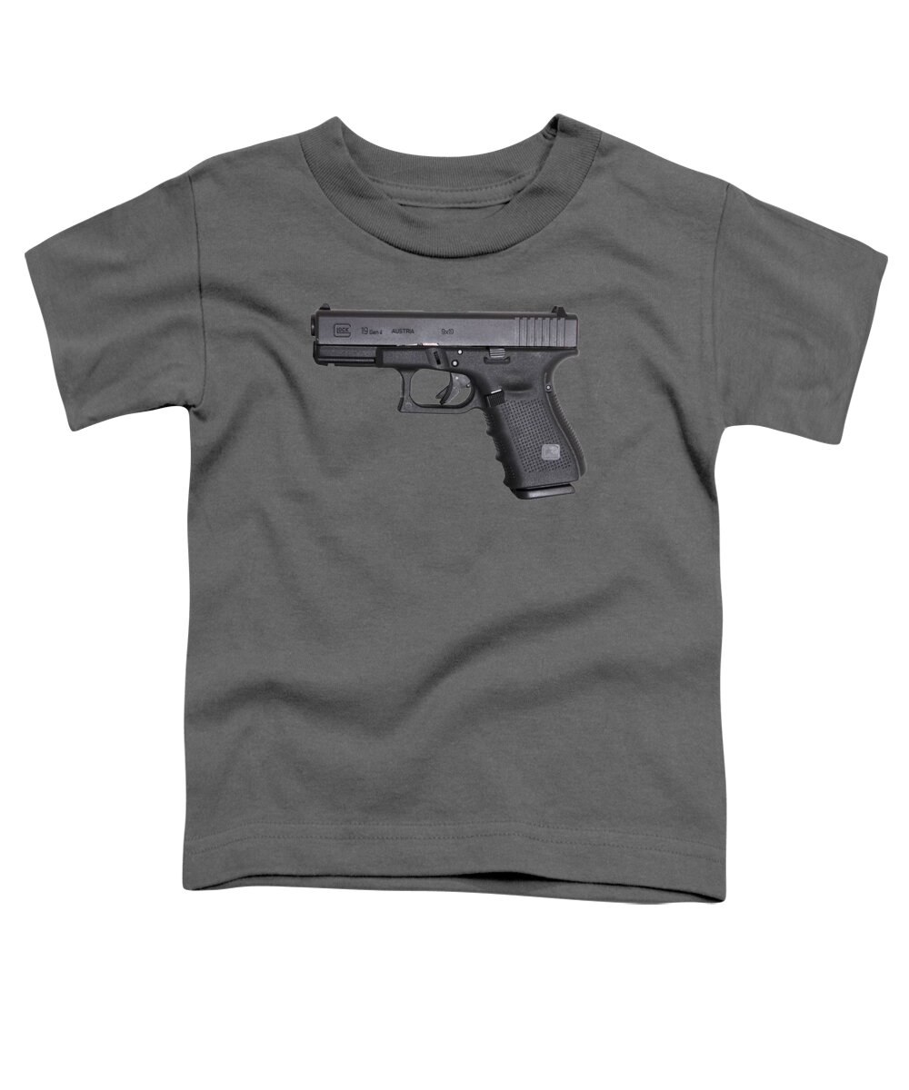 Glock 19 Toddler T-Shirt featuring the mixed media Glock 19 9mm Pistol Trees Texture by Movie Poster Prints