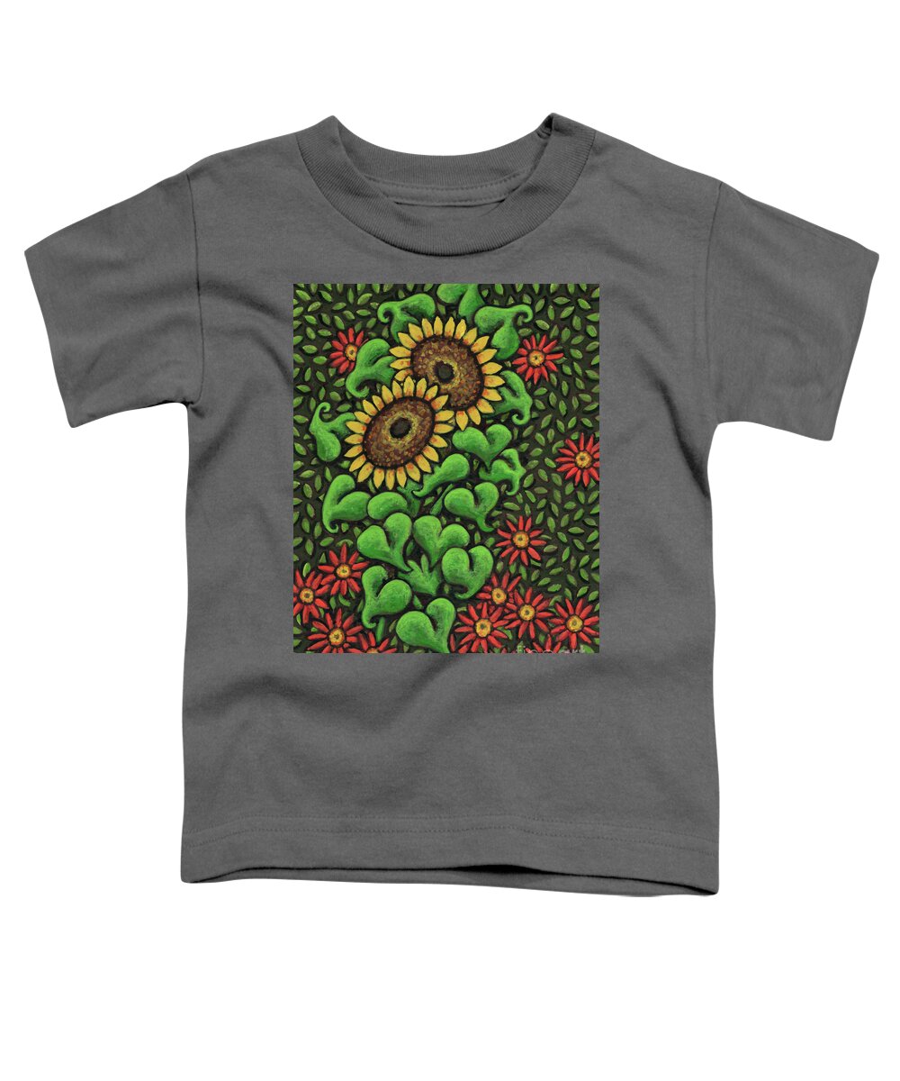Sunflower Toddler T-Shirt featuring the painting Gold and Ruby Sunflower Tapestry by Amy E Fraser