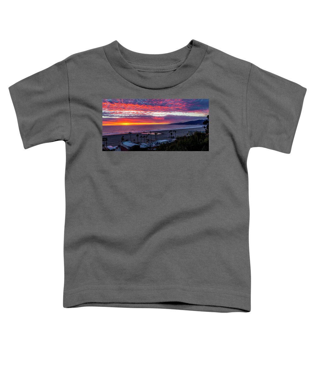 Sunset Santa Monica Bay Panorama Toddler T-Shirt featuring the photograph Golden Horizon At Sunset - Panorama by Gene Parks