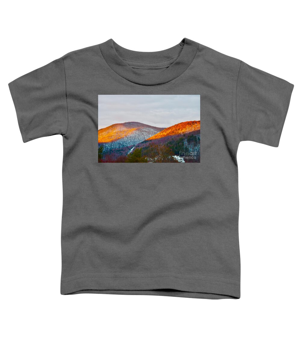 Vermont Toddler T-Shirt featuring the photograph Golden Hour Snowy Spring Hills Vermont by Debra Banks