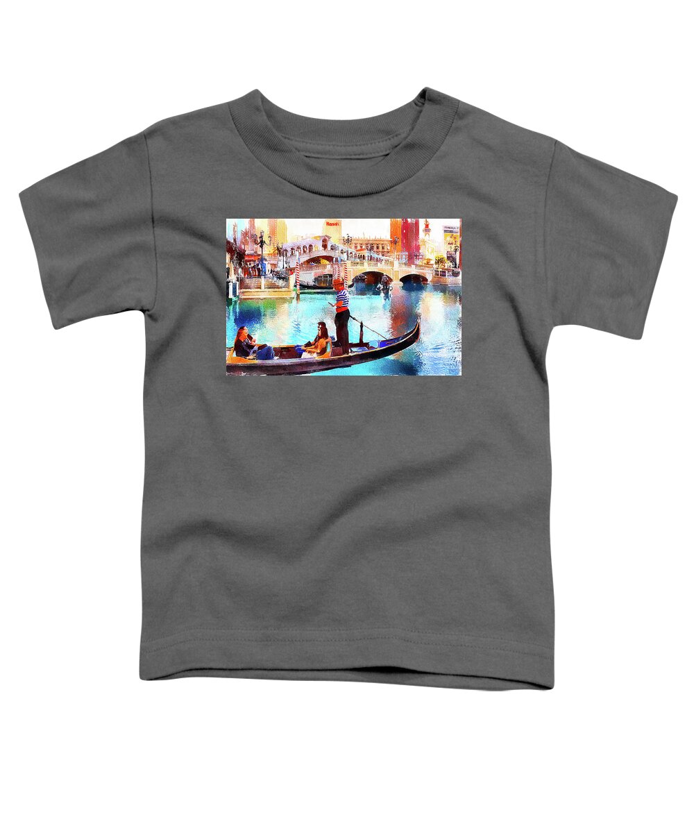 Venice Las Vegas Toddler T-Shirt featuring the mixed media Gondola rides at the Venetian Las Vegas by Tatiana Travelways
