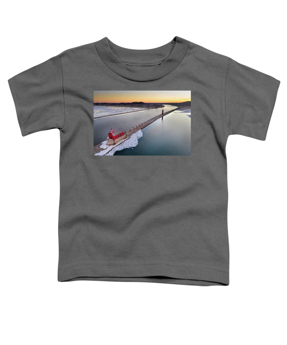 Northernmichigan Toddler T-Shirt featuring the photograph Grand Haven Lighthouse DJI_0499 HRes by Michael Thomas