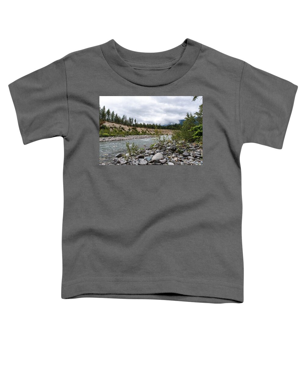 Gray Clouds Gray Rocks Skykomish River Toddler T-Shirt featuring the photograph Gray Clouds Gray Rocks Skykomish River by Tom Cochran
