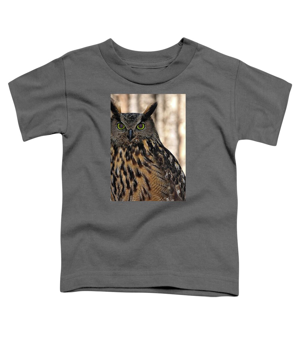 Owl Toddler T-Shirt featuring the photograph Great Horned Owl by Rebecca Herranen