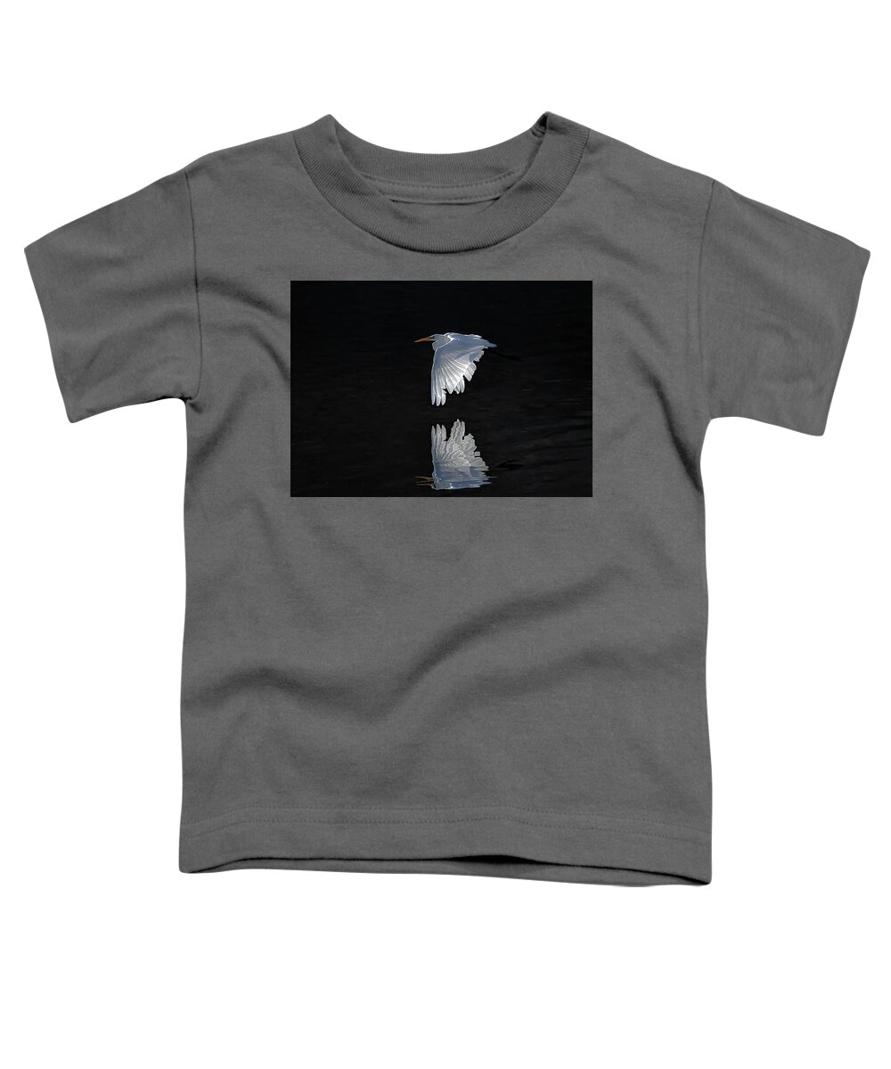 Great White Egret Toddler T-Shirt featuring the photograph Great White Egret in flight by Rick Mosher