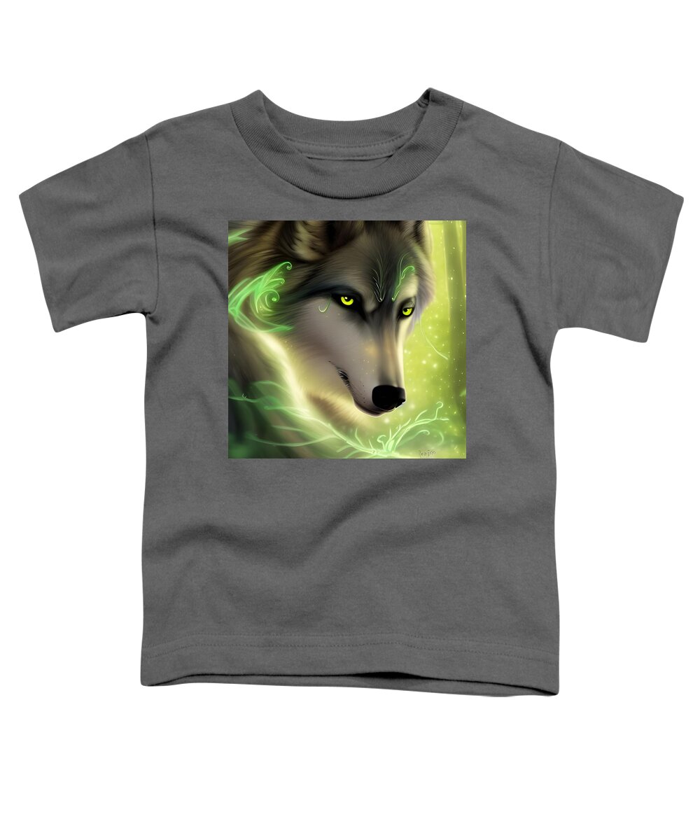 Digital Toddler T-Shirt featuring the digital art Green-Eyed Wolf by Beverly Read