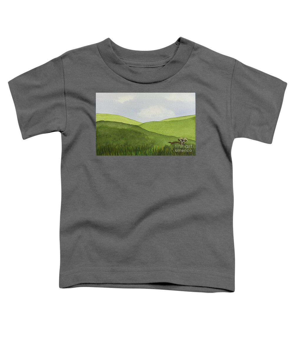 Green Hills Toddler T-Shirt featuring the painting Green Hills and a Goat by Lisa Neuman