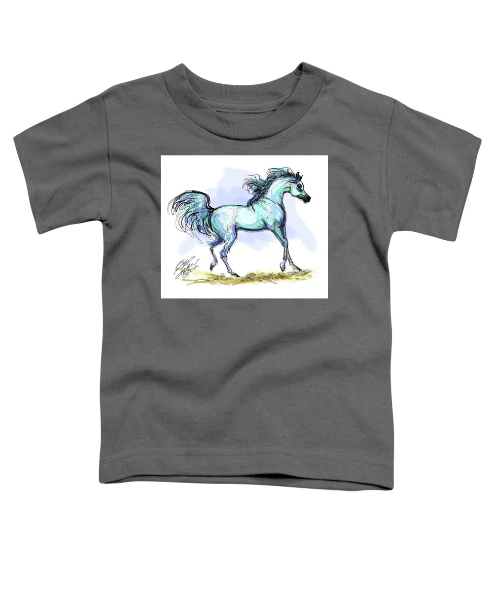 Equestrian Art Toddler T-Shirt featuring the digital art Grey Arabian Stallion Watercolor by Stacey Mayer by Stacey Mayer
