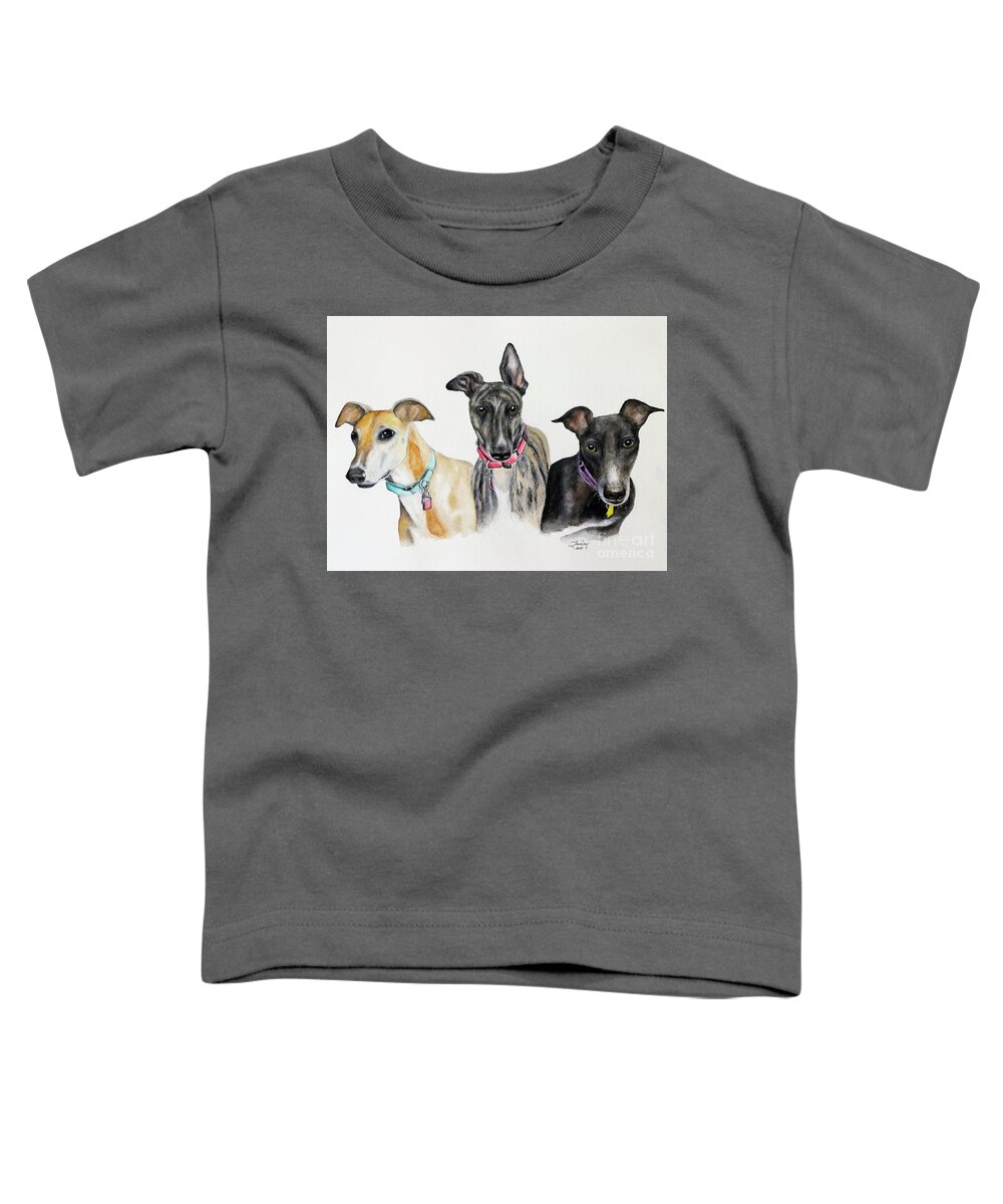 Dogs Toddler T-Shirt featuring the painting Greyhounds Saved by Shirley Dutchkowski