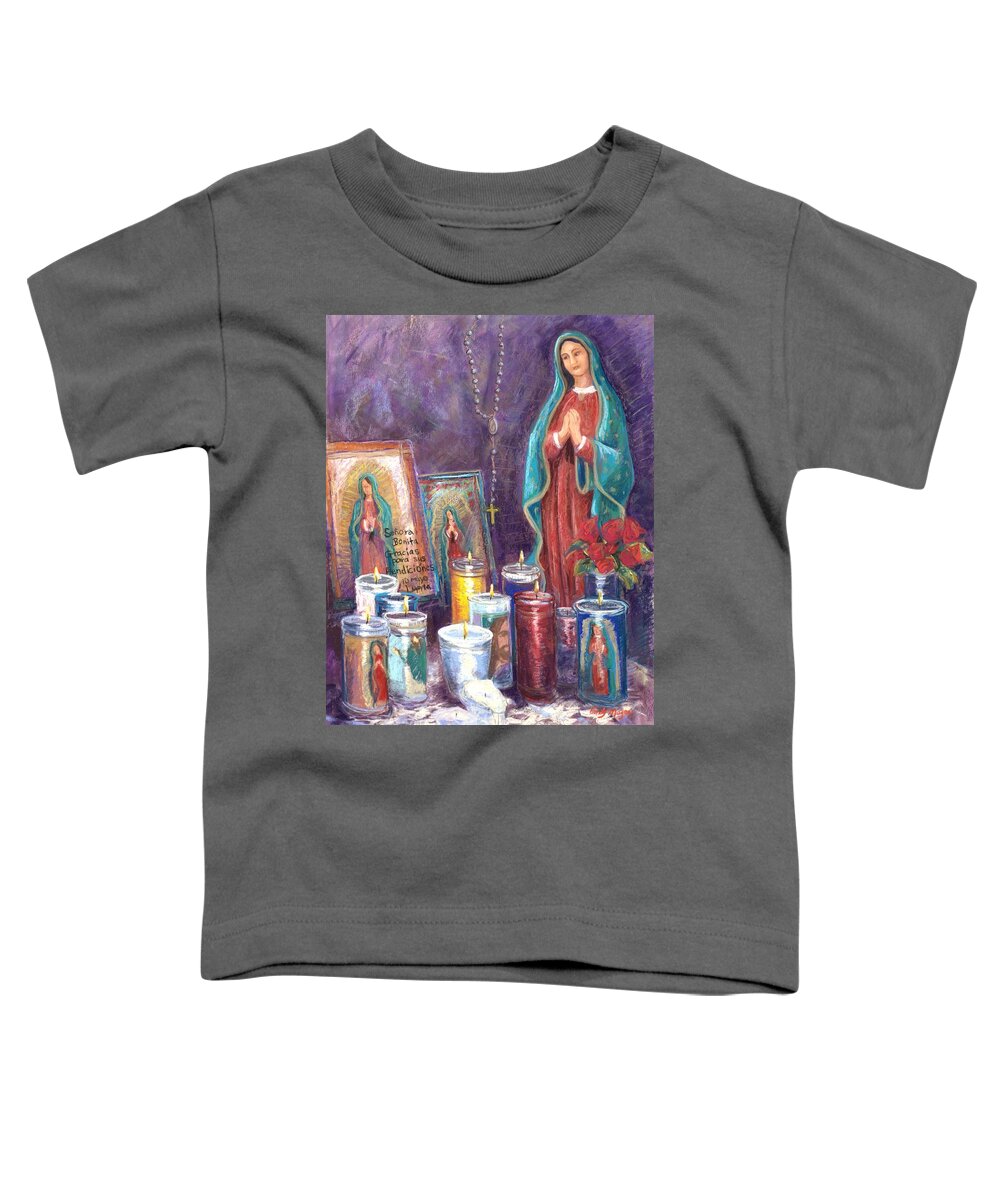 Guadalupe Toddler T-Shirt featuring the pastel Guadalupe y Las Velas candles by Candy Mayer