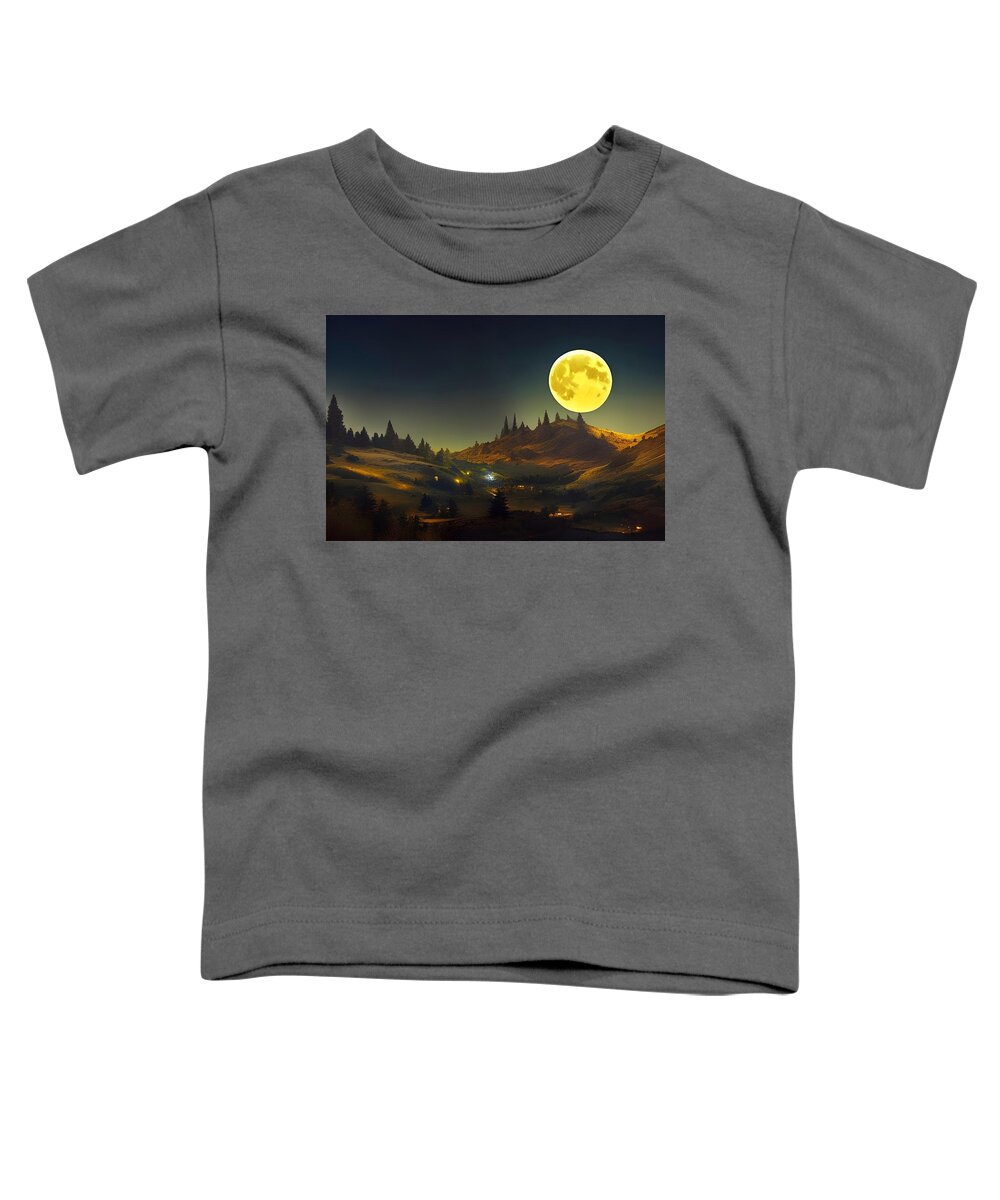 Digital Toddler T-Shirt featuring the digital art Harvest Moon Over Farm by Beverly Read