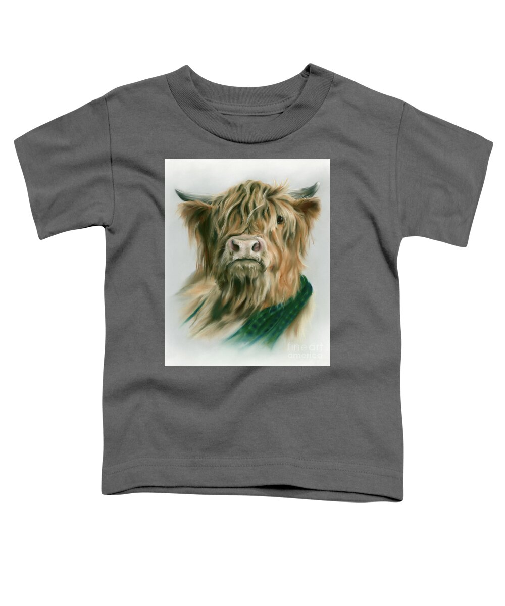 Farm Animal Toddler T-Shirt featuring the painting Highland Cow with Plaid by MM Anderson