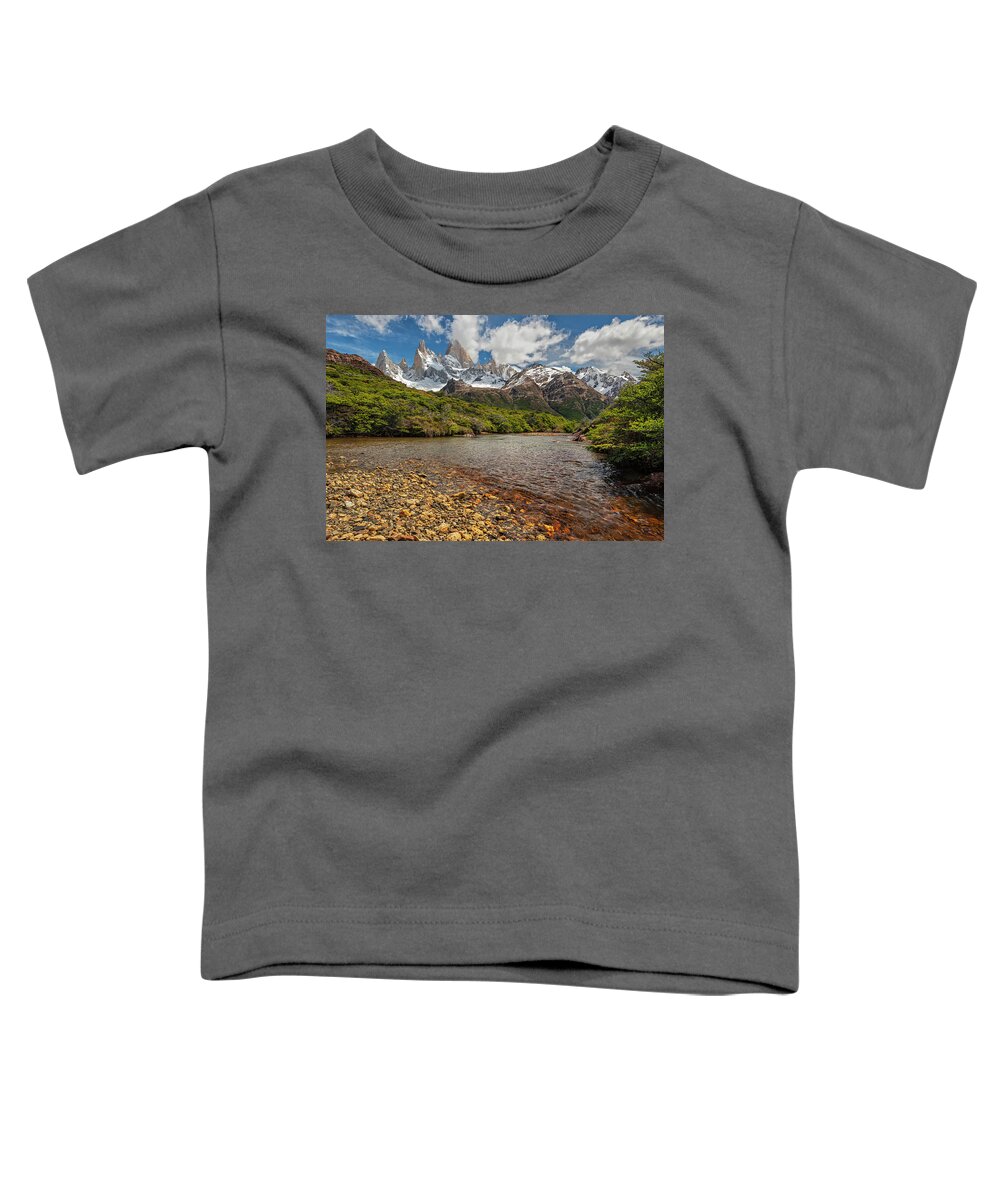 Andes Toddler T-Shirt featuring the photograph Hiking Fitz Roy national park by Henri Leduc