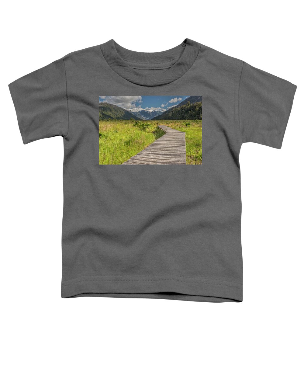 Chile Toddler T-Shirt featuring the photograph Hiking path to the Michinmahuida glacier by Henri Leduc