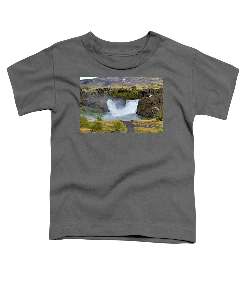Waterfall Toddler T-Shirt featuring the photograph Hjalparfoss Waterfall Iceland by Richard Krebs