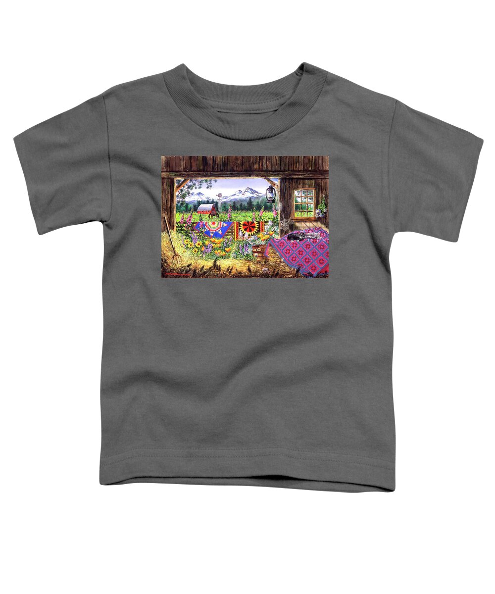 Barn Toddler T-Shirt featuring the painting Hole in the Barn Door by Diane Phalen