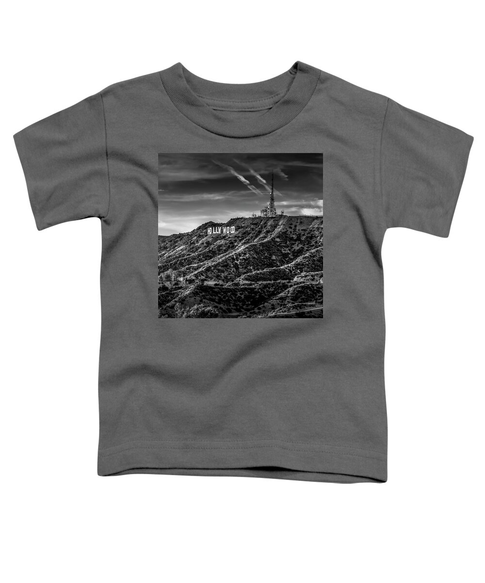 Hollywood Sign Toddler T-Shirt featuring the photograph Hollywood Sign - Black And White by Gene Parks