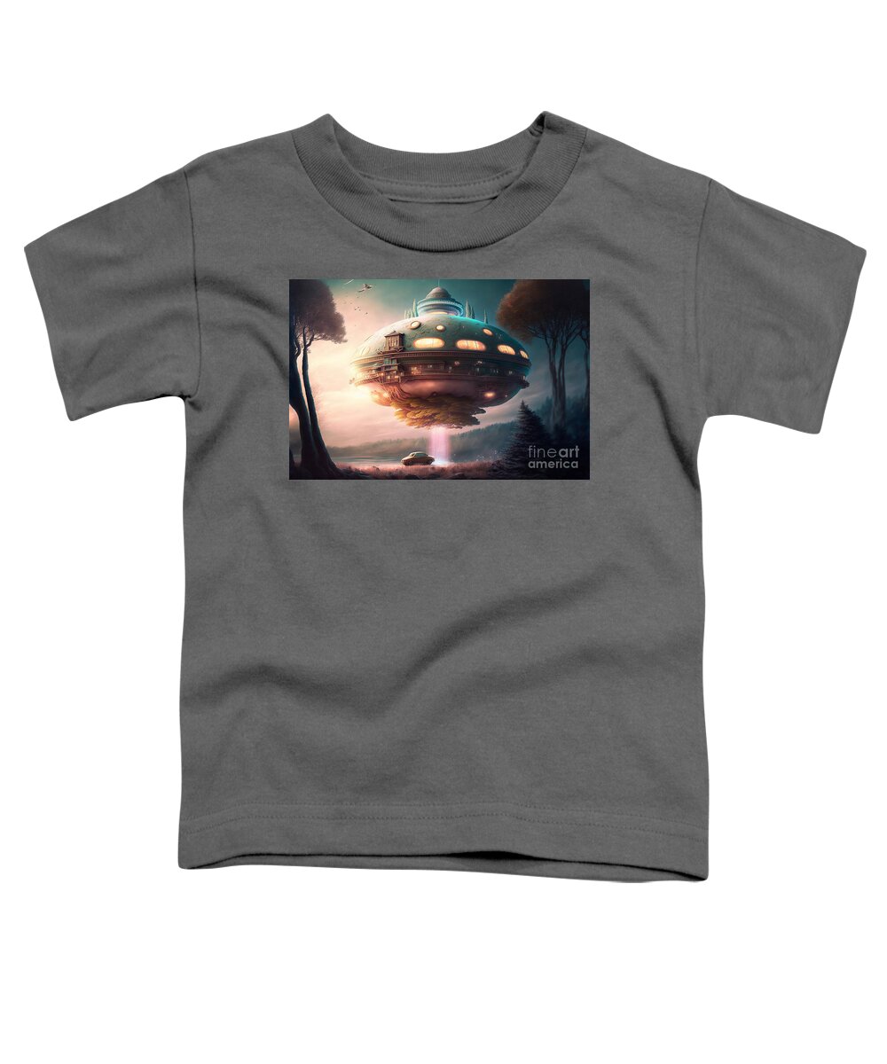 Hovering Ufo Toddler T-Shirt featuring the mixed media Hovering UFO XII by Jay Schankman