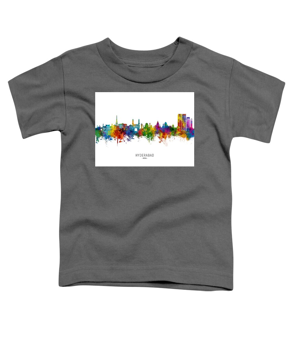 Hyderabad Toddler T-Shirt featuring the digital art Hyderabad Skyline India #00 by Michael Tompsett